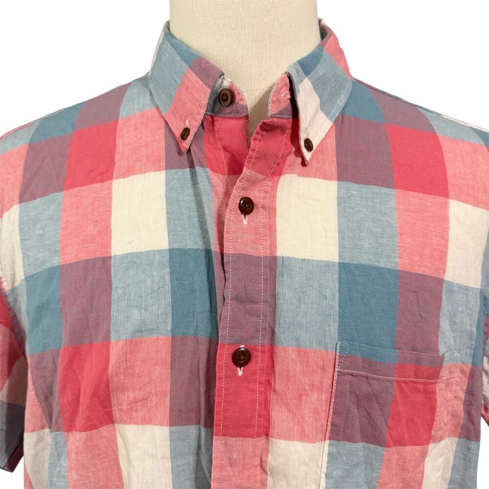 J. Crew Factory Men's Plaid Linen Cotton Blend Button Down Shirt Sz XL Preppy